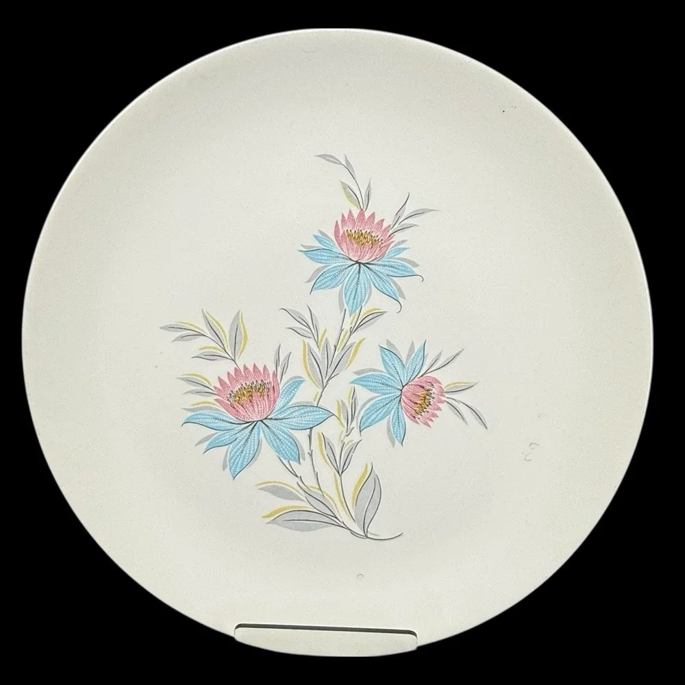Steubenville‎ Pottery Fairlane Dinner Plates Pink Blue Flower USA Set Of 3